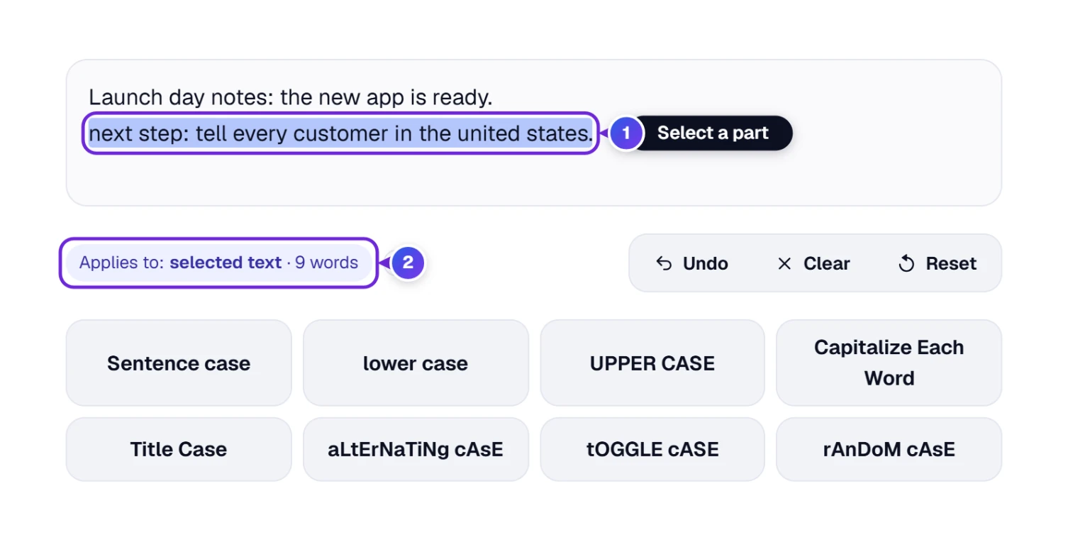 Only the second line of the text is selected, so Applies to says selected text and only that line changes